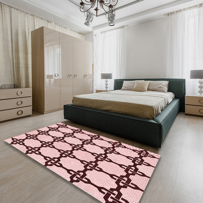 Patterned Brown Red Rug in a Bedroom, pat210rd