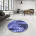 Round Patterned Sky Blue Rug in a Office, pat2100blu