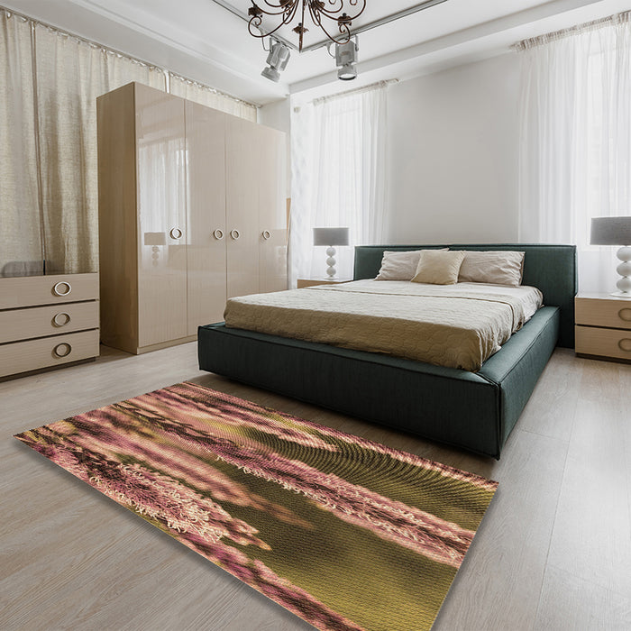 Patterned Red Brown Rug in a Bedroom, pat2100brn