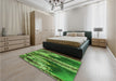 Patterned Green Rug in a Bedroom, pat2100grn