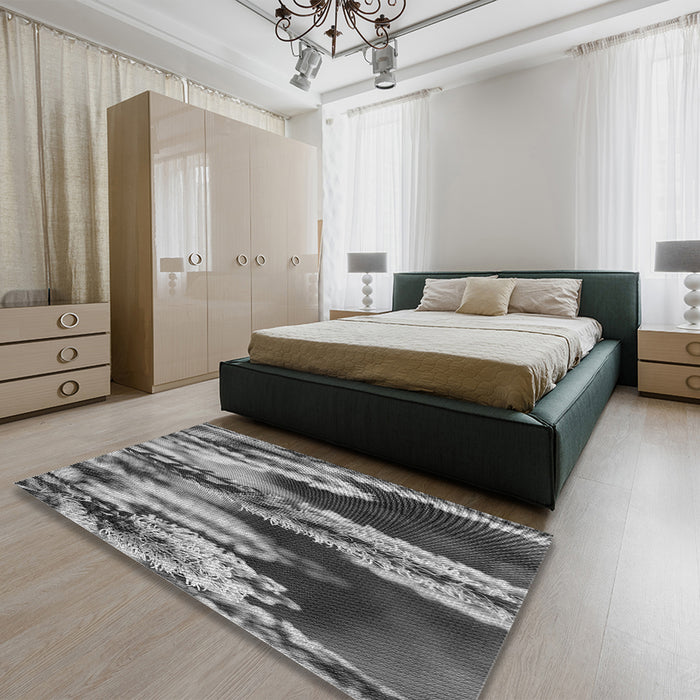 Patterned Dark Gray Rug in a Bedroom, pat2100gry