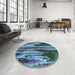 Round Patterned Blue Rug in a Office, pat2100lblu