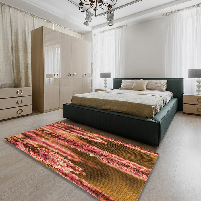 Patterned Tomato Red Rug in a Bedroom, pat2100org