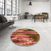 Round Patterned Tomato Red Rug in a Office, pat2100org