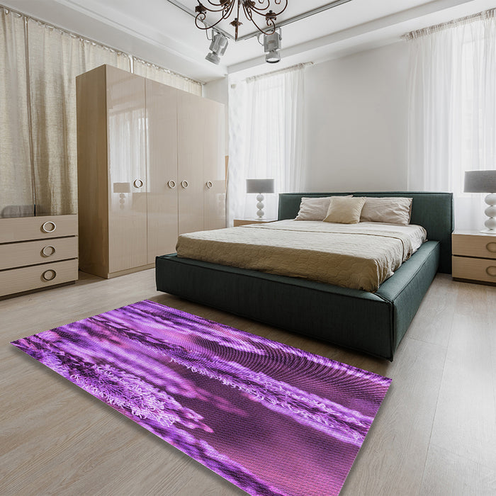 Patterned Dark Magenta Purple Rug in a Bedroom, pat2100pur
