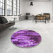 Round Patterned Dark Magenta Purple Rug in a Office, pat2100pur