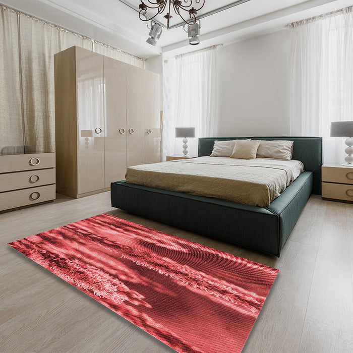 Patterned Red Rug in a Bedroom, pat2100rd