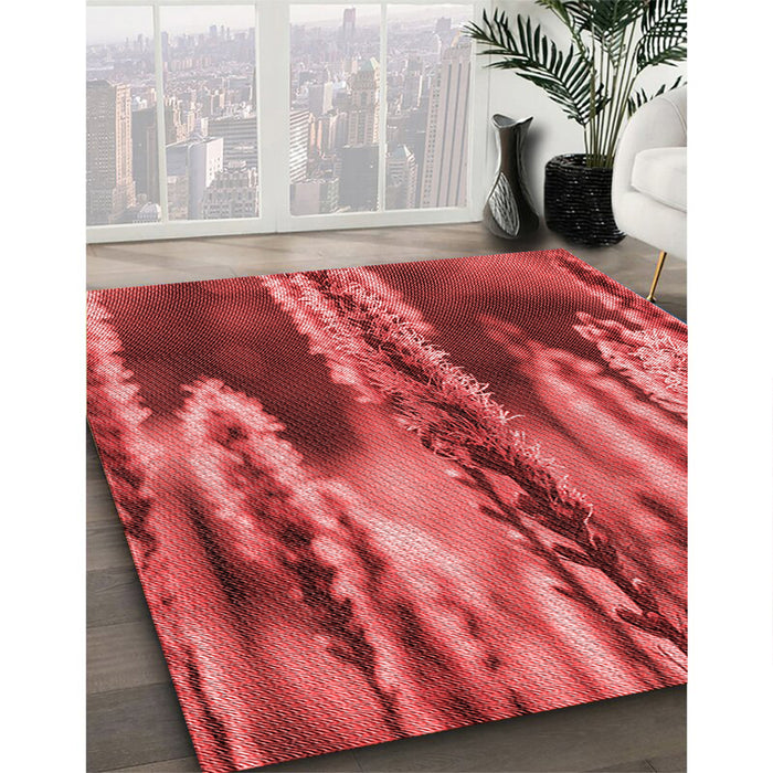 Machine Washable Transitional Red Rug in a Family Room, wshpat2100rd