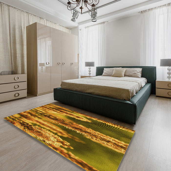 Patterned Saddle Brown Rug in a Bedroom, pat2100yw