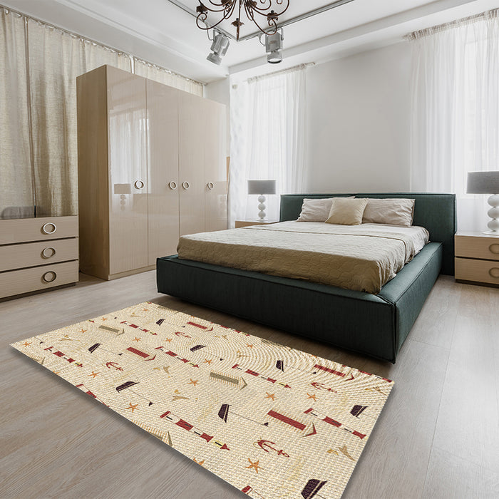 Patterned Vanilla Gold Rug in a Bedroom, pat2101brn