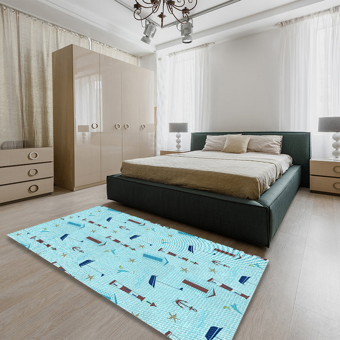Patterned Blue Rug in a Bedroom, pat2101lblu
