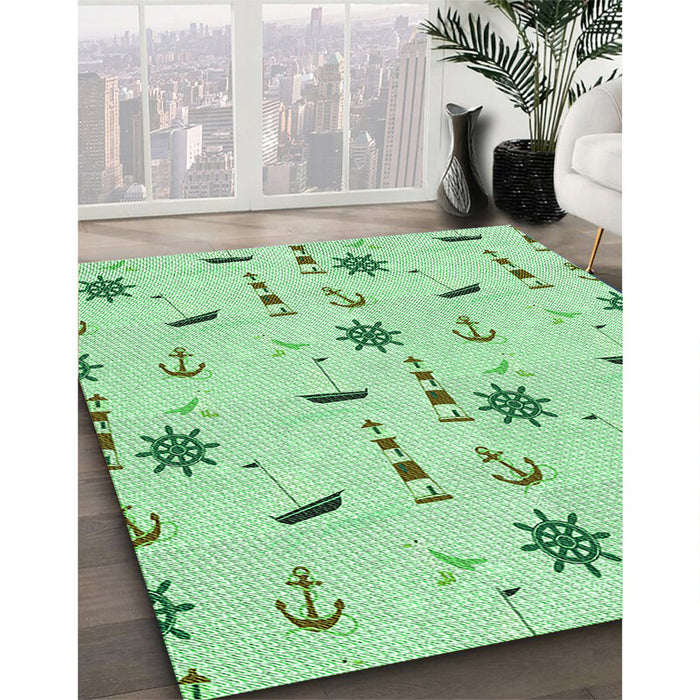 Patterned Light Green Rug in Family Room, pat2102grn