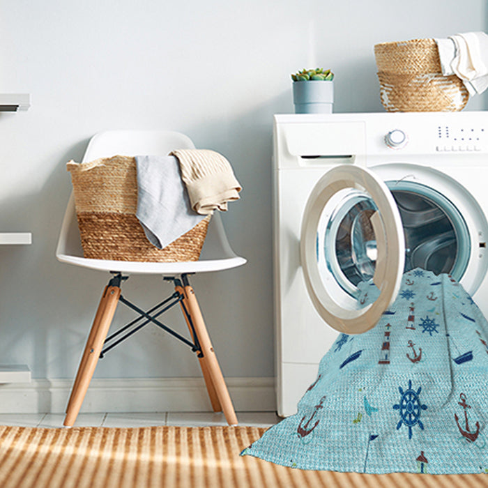Machine Washable Transitional Blue Rug in a Washing Machine, wshpat2102lblu