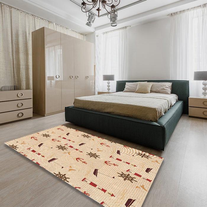 Patterned Orange Rug in a Bedroom, pat2102org