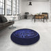 Round Patterned Night Blue Rug in a Office, pat2103blu