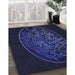 Patterned Night Blue Rug in Family Room, pat2103blu