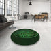 Round Patterned Green Rug in a Office, pat2103grn