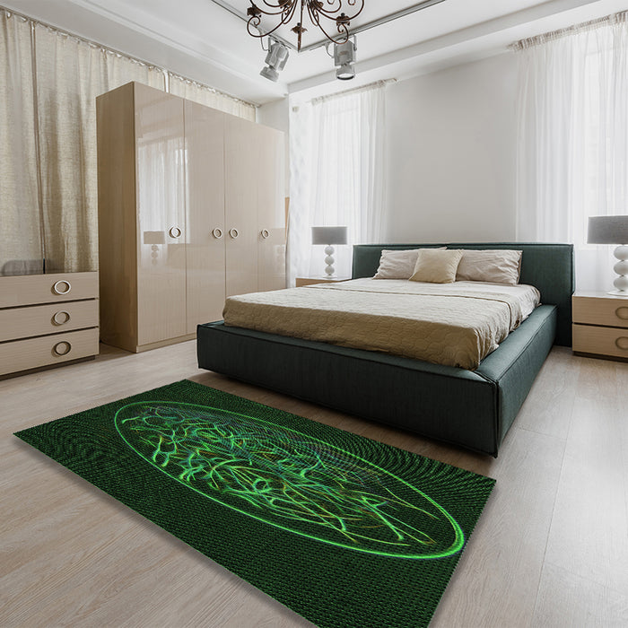 Round Machine Washable Transitional Green Rug in a Office, wshpat2103grn