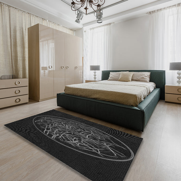 Patterned Black Rug in a Bedroom, pat2103gry
