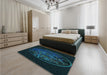 Patterned Teal Green Rug in a Bedroom, pat2103lblu