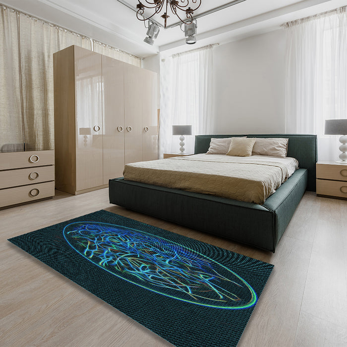 Patterned Teal Green Rug in a Bedroom, pat2103lblu