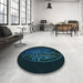 Round Patterned Teal Green Rug in a Office, pat2103lblu