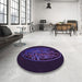 Round Patterned Deep Purple Rug in a Office, pat2103pur