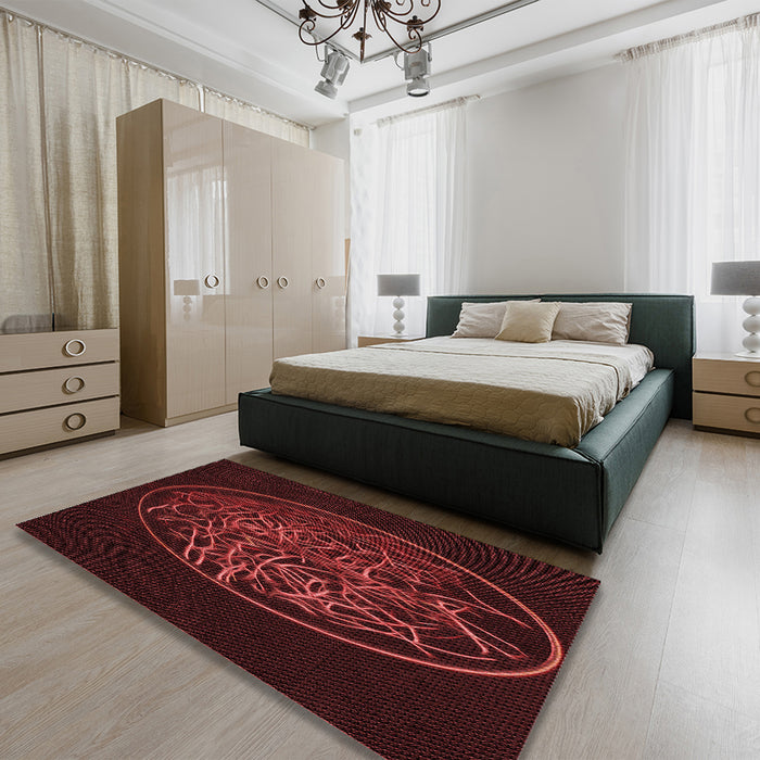 Patterned Fire Brick Red Rug in a Bedroom, pat2103rd