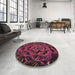 Round Patterned Chestnut Brown Rug in a Office, pat2104brn