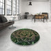 Round Patterned Midnight Gray Rug in a Office, pat2104grn