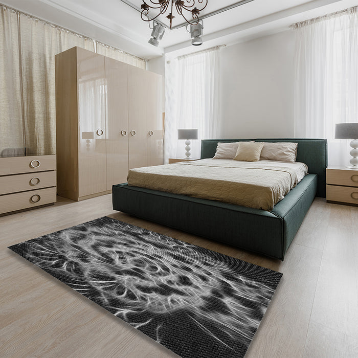 Patterned Charcoal Black Rug in a Bedroom, pat2104gry