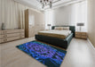 Patterned Denim Dark Blue Rug in a Bedroom, pat2104lblu