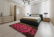 Patterned Brown Red Rug in a Bedroom, pat2104org