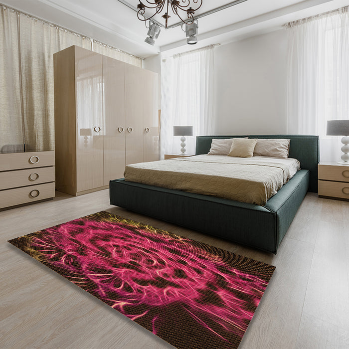 Patterned Brown Red Rug in a Bedroom, pat2104org