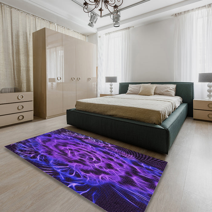 Patterned Bright Purple Rug in a Bedroom, pat2104pur