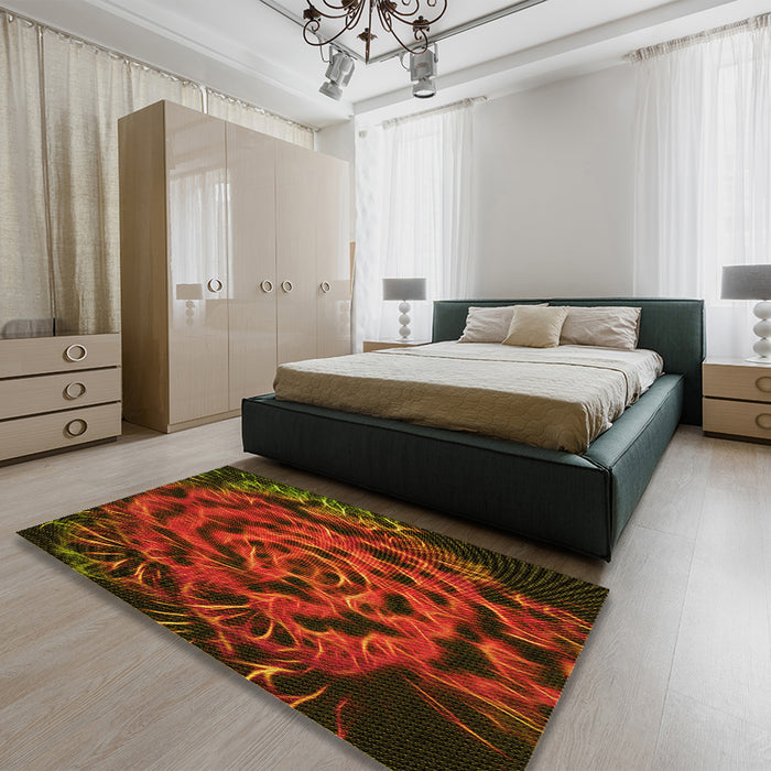 Patterned Mahogany Brown Rug in a Bedroom, pat2104yw