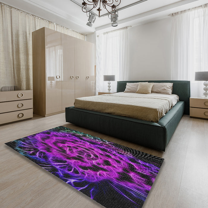 Patterned Bright Purple Modern Rug in a Bedroom, pat2104