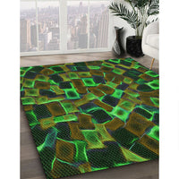 Patterned Dark Lime Green Rug, pat2105grn