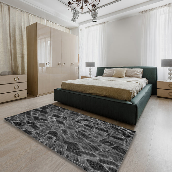 Patterned Charcoal Black Rug in a Bedroom, pat2105gry