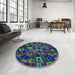 Round Patterned Aquamarine Stone Green Rug in a Office, pat2105lblu