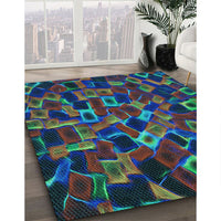 Patterned Aquamarine Stone Green Rug, pat2105lblu