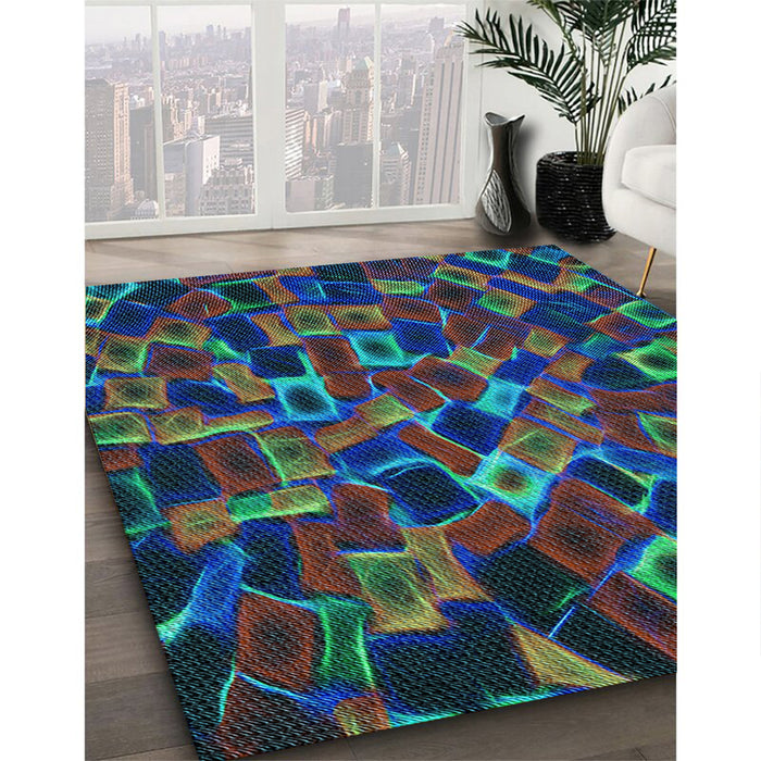 Patterned Aquamarine Stone Green Rug in Family Room, pat2105lblu