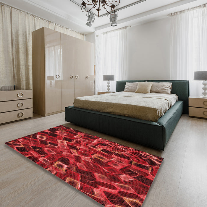Patterned Red Rug in a Bedroom, pat2105rd