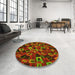 Round Patterned Dark Yellow Green Rug in a Office, pat2105yw