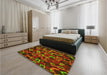 Patterned Dark Yellow Green Rug in a Bedroom, pat2105yw