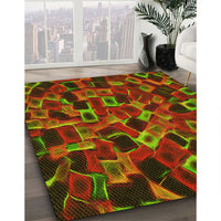 Patterned Dark Yellow Green Rug, pat2105yw