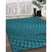 Patterned Dark Turquoise Green Rug in Family Room, pat2106lblu