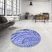 Round Patterned Blue Rug in a Office, pat2107blu