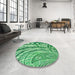 Round Patterned Green Rug in a Office, pat2107grn