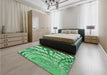 Patterned Green Rug in a Bedroom, pat2107grn